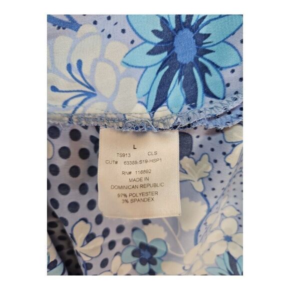 Happy Scrubs Navy Blue Floral V-neck Scrub Top Size L - Picture 7 of 8